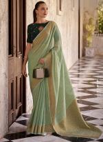 Linen Light Green Casual Wear Zari Work Saree